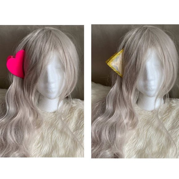 BP Jumbo Geometric Hair Clips Neon Hot Pink Heart or  Yellow Triangle Available - Picture 3 of 15